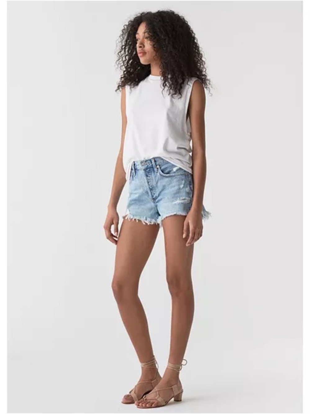 Agolde Parker Vintage Light Blue Distressed Denim Cutoff Shorts